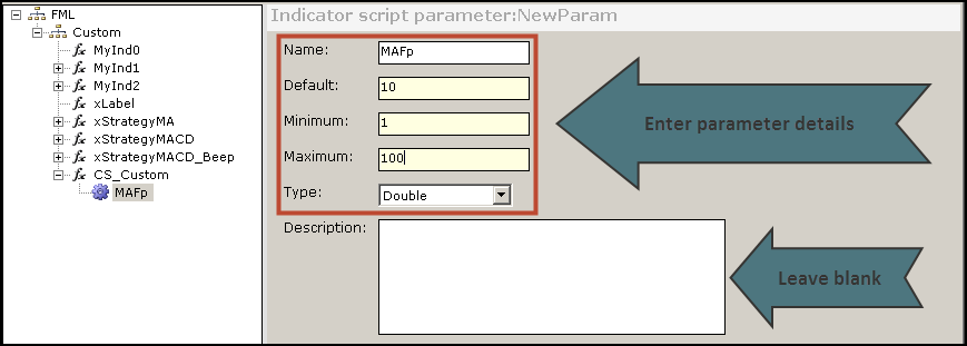 Swordfish Custom Indicator Parameters